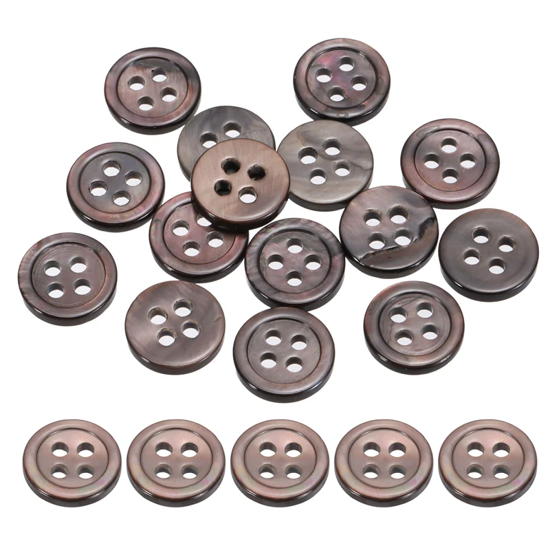 15Pcs 10mm Mother of Pearl Buttons, 4 Holes MOP Pearl Shell Buttons, Brown