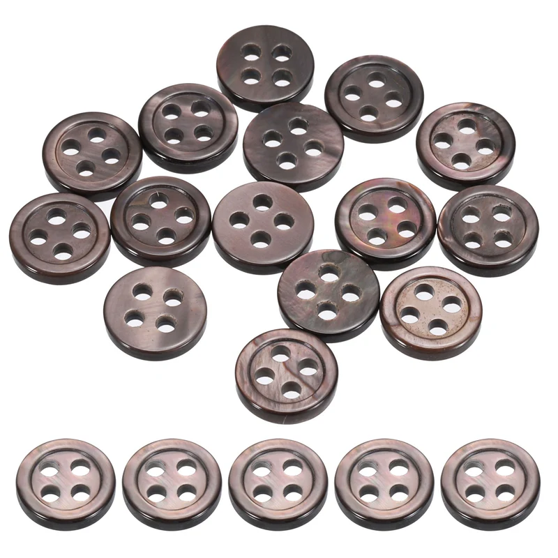 15Pcs 9mm Mother of Pearl Buttons, 4 Holes MOP Pearl Shell Buttons, Brown