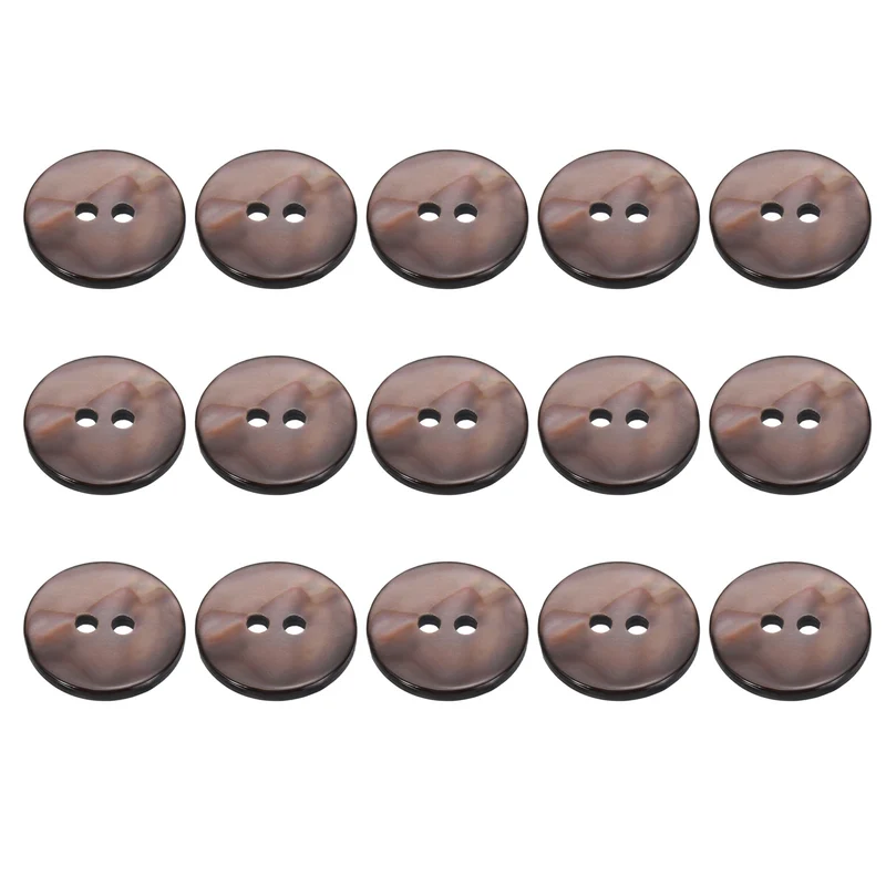 15Pcs 15mm Mother of Pearl Buttons 2 Holes Round Pearlized for Sewing Brown