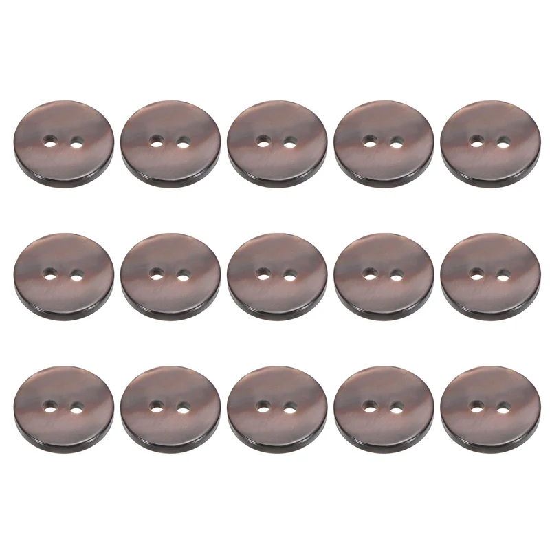 15Pcs 12.5mm Mother of Pearl Buttons 2 Holes Round Pearlized for Sewing Brown
