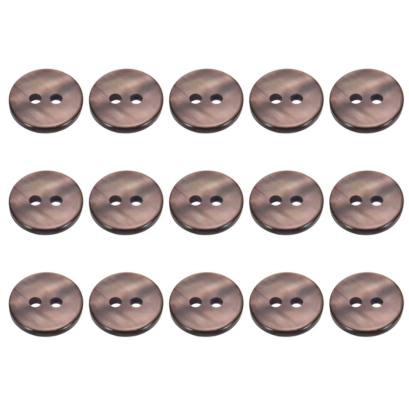 15Pcs 11.5mm Mother of Pearl Buttons 2 Holes Round Pearlized for Sewing Brown