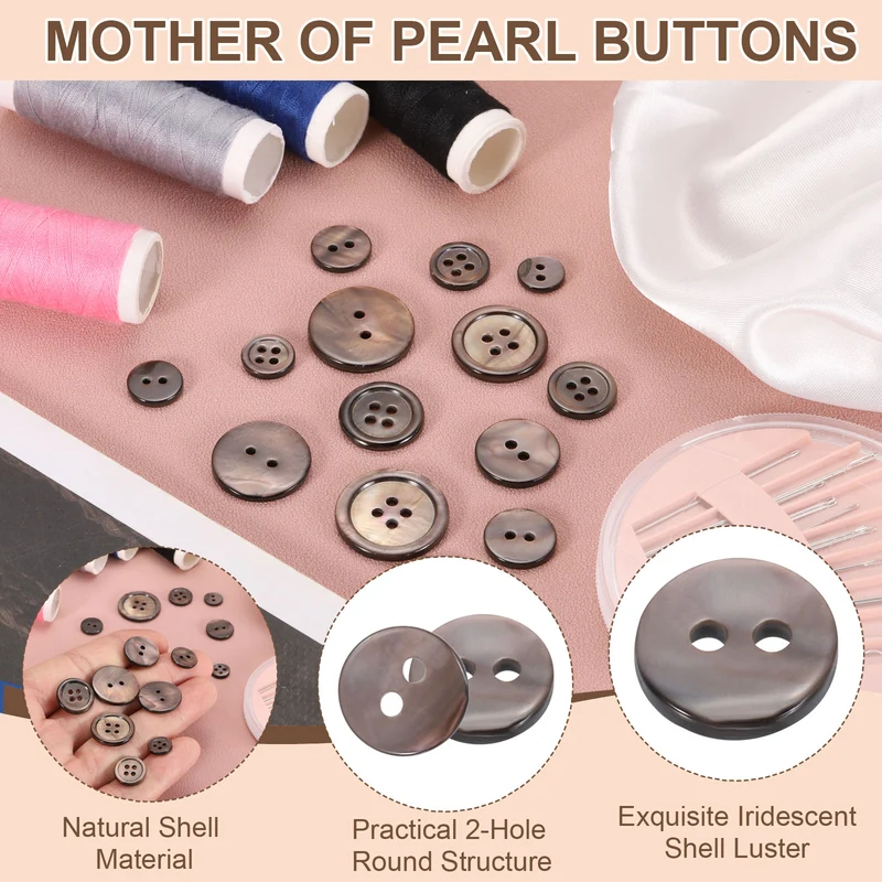 15Pcs 9mm Mother of Pearl Buttons 2 Holes Round Pearlized for Sewing Brown