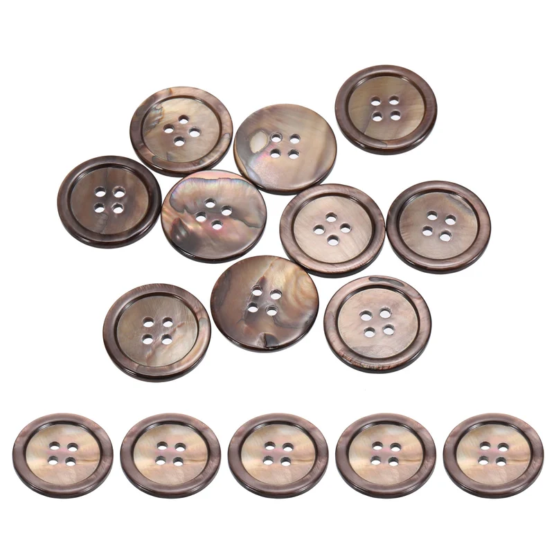 10Pcs 20mm Mother of Pearl Buttons, 4 Holes MOP Pearl Shell Buttons, Brown
