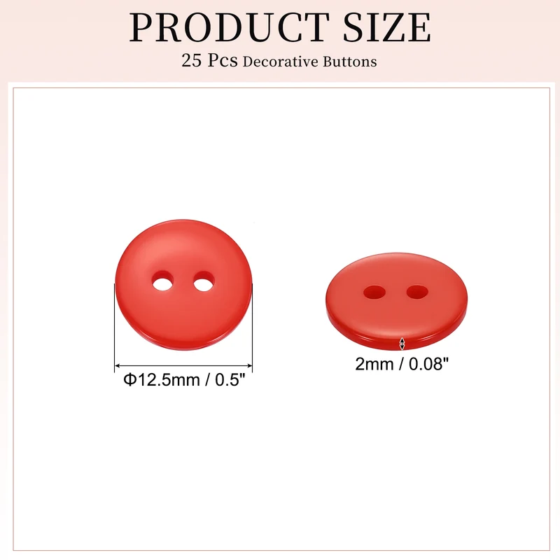 25 Pcs 12.5mm Resin Sewing Buttons, 2 Hole for Sewing Coats Shirts, Orange Red