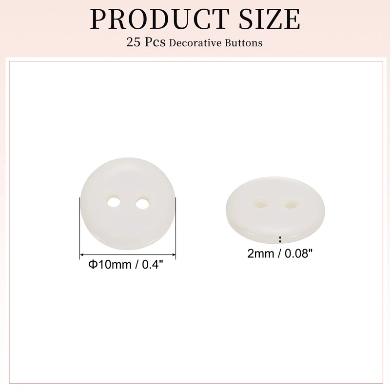 25 Pcs 10mm Resin Sewing Buttons, 2 Hole for Sewing Coats Shirts, Beige