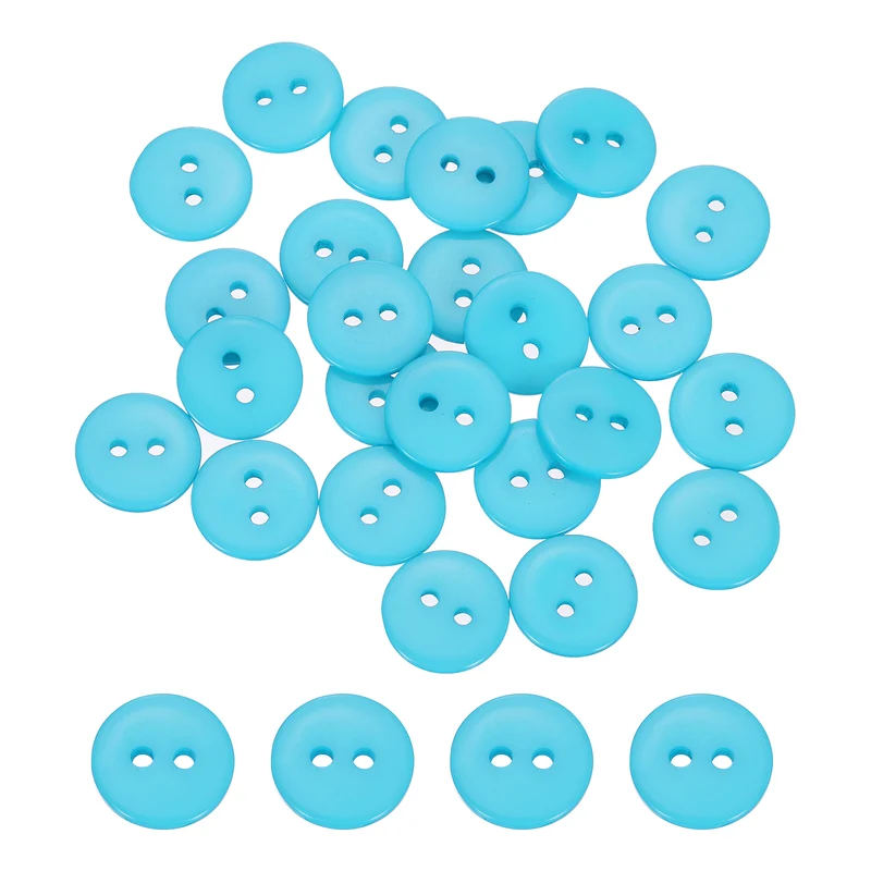 25 Pcs 10mm Resin Sewing Buttons, 2 Hole for Sewing Coats Shirts, Lake Blue