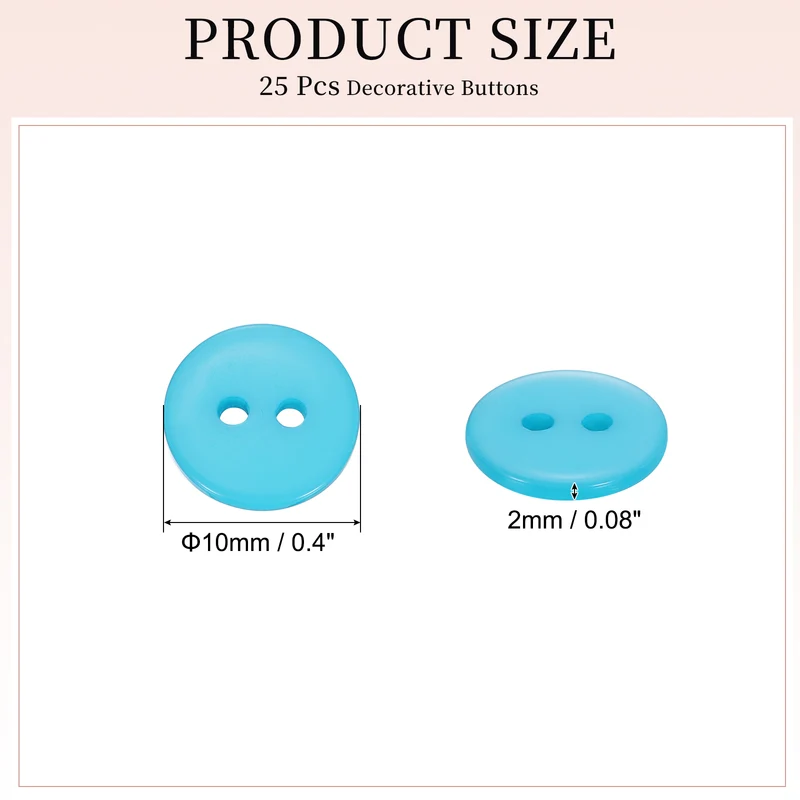 25 Pcs 10mm Resin Sewing Buttons, 2 Hole for Sewing Coats Shirts, Lake Blue