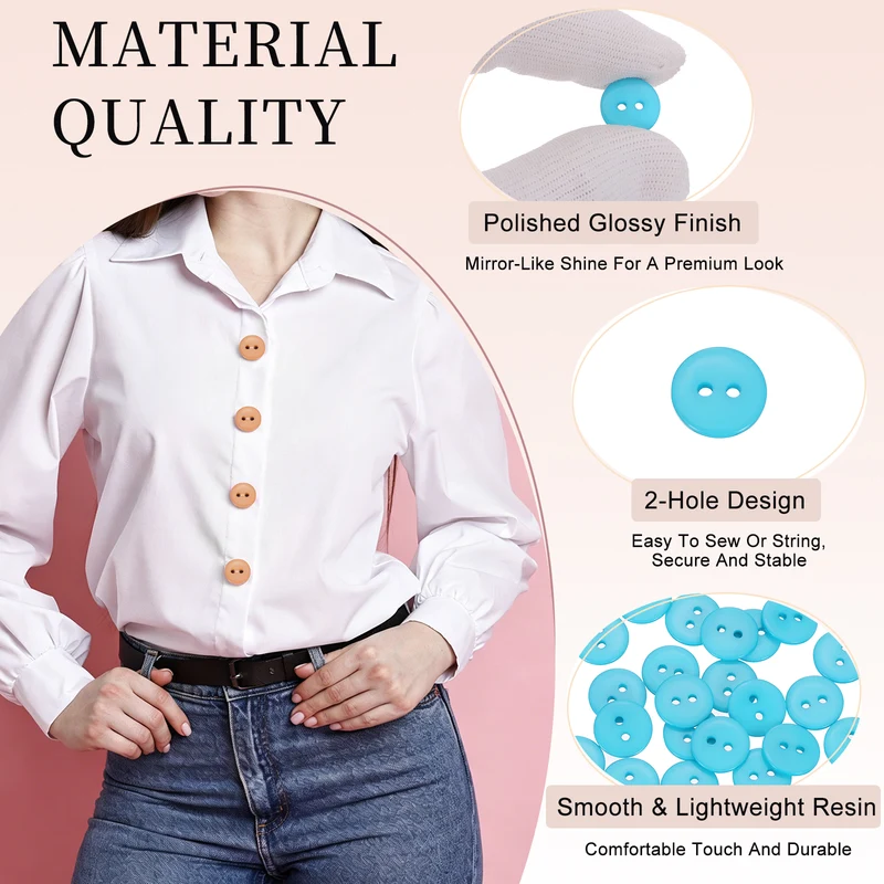 25 Pcs 10mm Resin Sewing Buttons, 2 Hole for Sewing Coats Shirts, Lake Blue