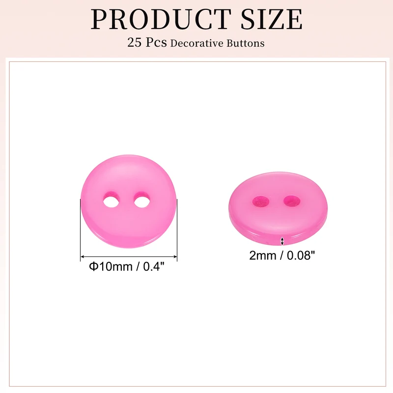 25 Pcs 10mm Resin Sewing Buttons, 2 Hole for Sewing Coats Shirts, Pink