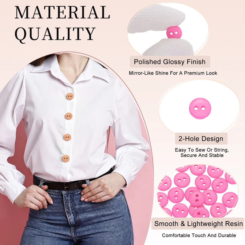 25 Pcs 10mm Resin Sewing Buttons, 2 Hole for Sewing Coats Shirts, Pink
