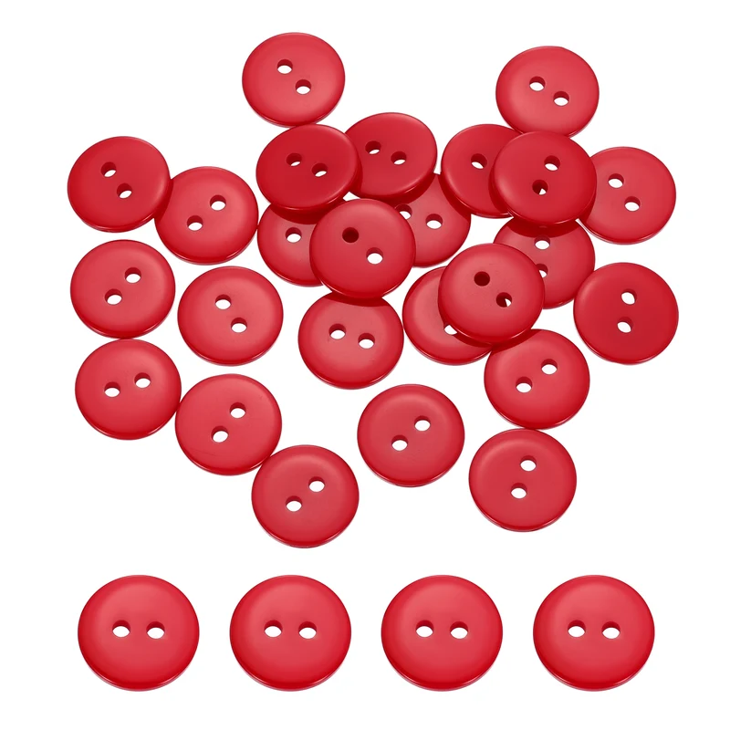 25 Pcs 10mm Resin Sewing Buttons, 2 Hole for Sewing Coats Shirts, Bright Red