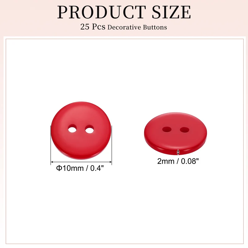 25 Pcs 10mm Resin Sewing Buttons, 2 Hole for Sewing Coats Shirts, Bright Red