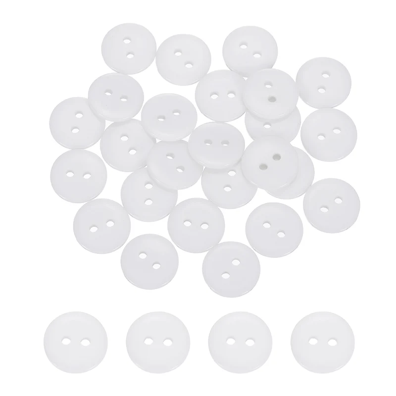 25 Pcs 10mm Resin Sewing Buttons, 2 Hole for Sewing Coats Shirts, White