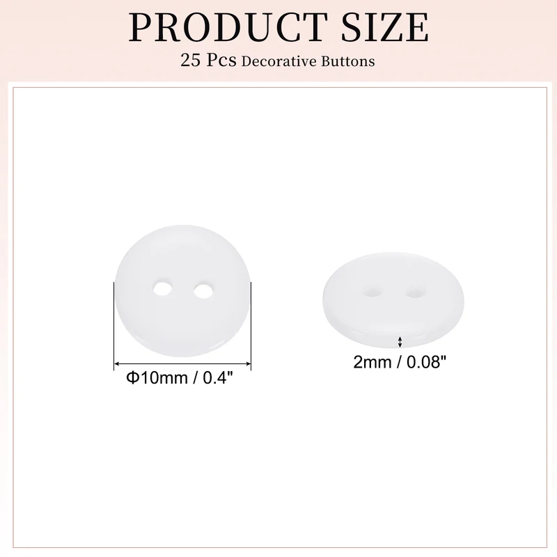 25 Pcs 10mm Resin Sewing Buttons, 2 Hole for Sewing Coats Shirts, White
