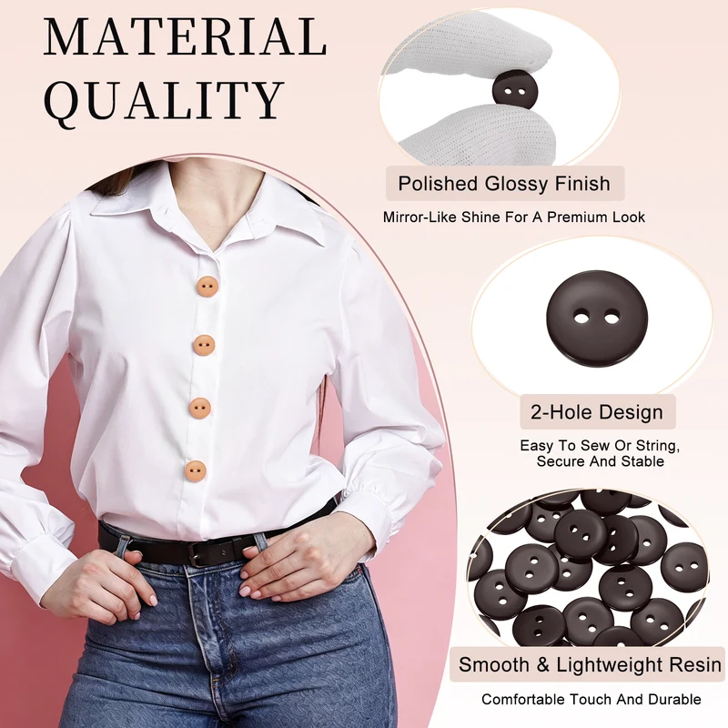 25 Pcs 10mm Resin Sewing Buttons, 2 Hole for Sewing Coats Shirts, Coffee