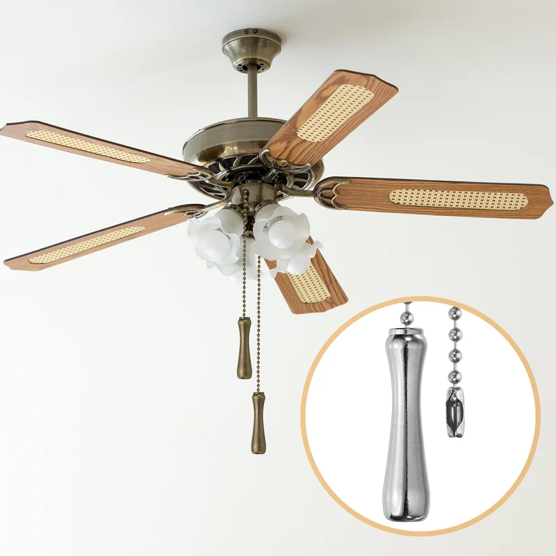 2Pcs 13" Alloy Ceiling Fan Pull Chain Handle Pendant, Silver Tone