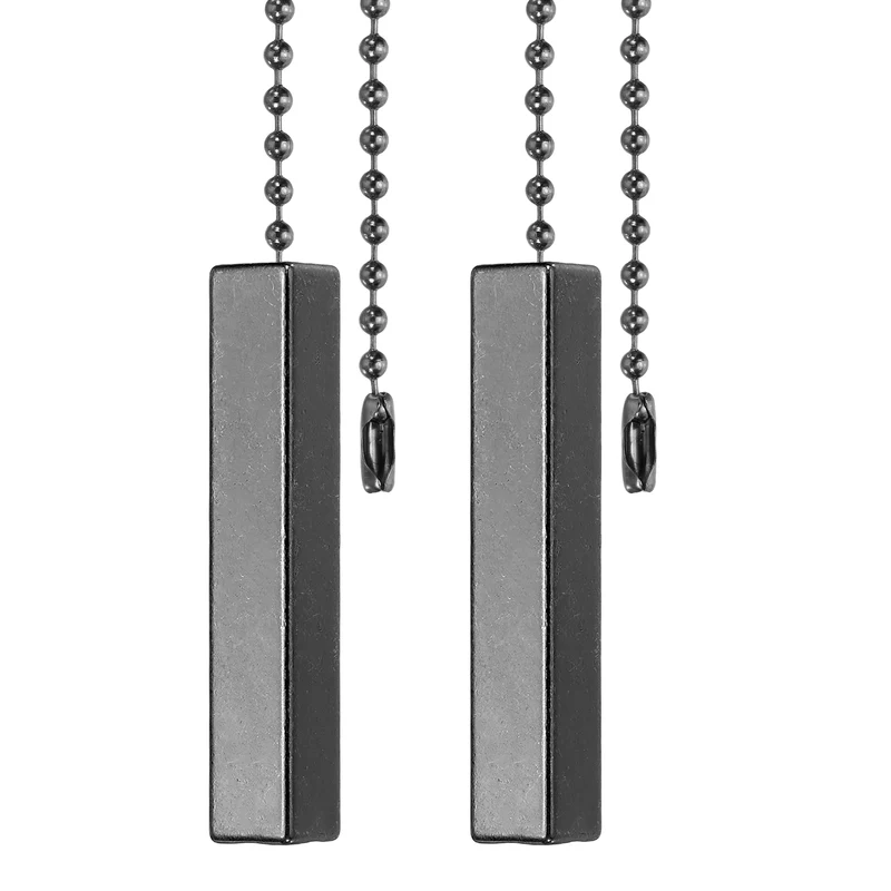 2Pcs 13.4" Alloy Ceiling Fan Pull Chain Square Pendant, Black