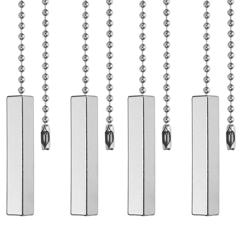 4Pcs 13.4" Alloy Ceiling Fan Pull Chain Square Pendant, Silver Tone