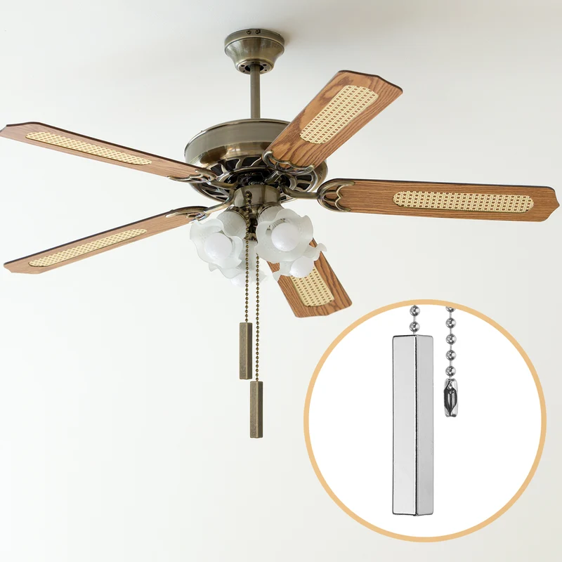 4Pcs 13.4" Alloy Ceiling Fan Pull Chain Square Pendant, Silver Tone