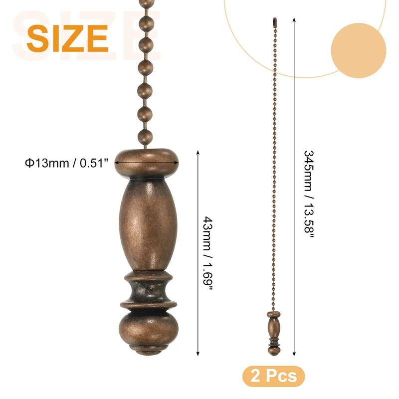2Pcs 13.5" Alloy Ceiling Fan Pull Chain Vintage Pendant, Vintage Bronze