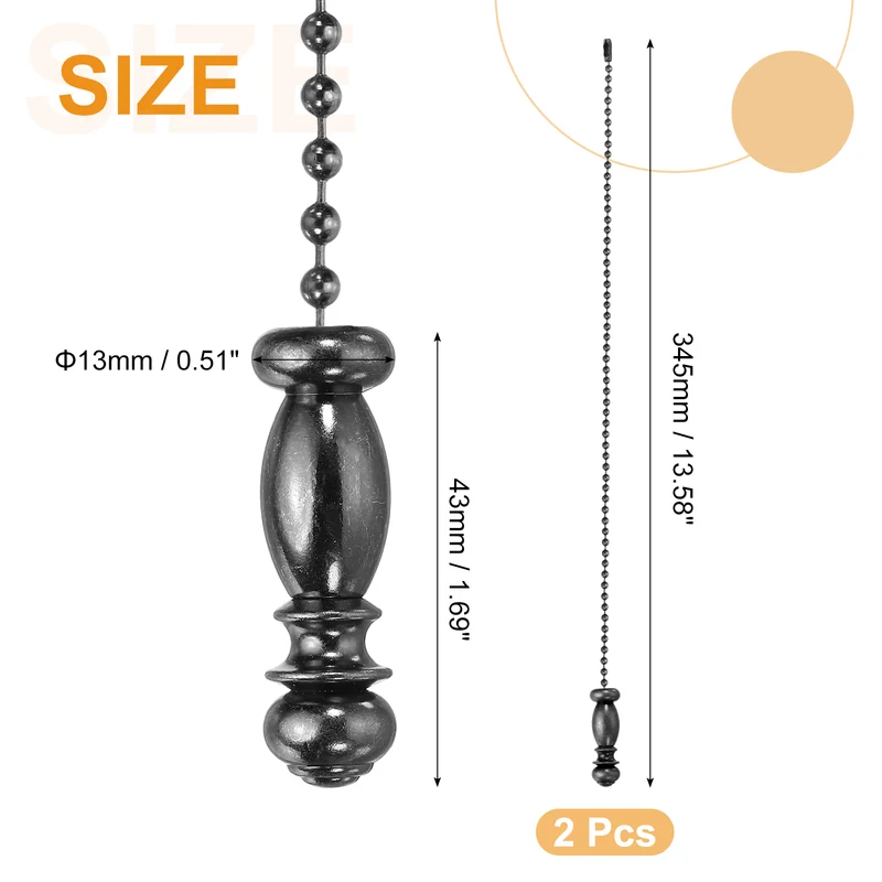 2Pcs 13.5" Alloy Ceiling Fan Pull Chain Vintage Pendant, Black