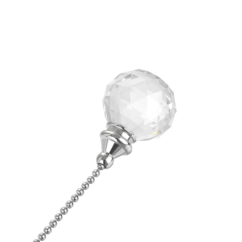 Ceiling Fan Pull Chain, 20 Inch Nickel Finish Chain Ornament Extension, 30mm Clear Crystal Ball Pendant