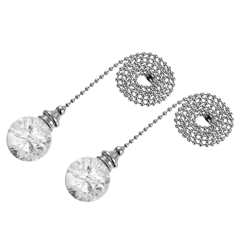 20 Inch Ceiling Fan Pull Chain Extension Ice Cracked Crystal Ball Clear 2Pcs