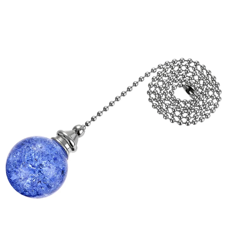 20 Inch Ceiling Fan Pull Chain Extension 30mm Ice Cracked Crystal Ball Light Blue