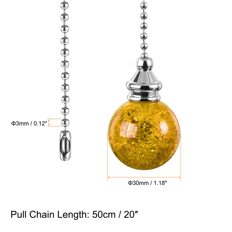 20 Inch Ceiling Fan Pull Chain Extension 30mm Ice Cracked Crystal Ball Amber