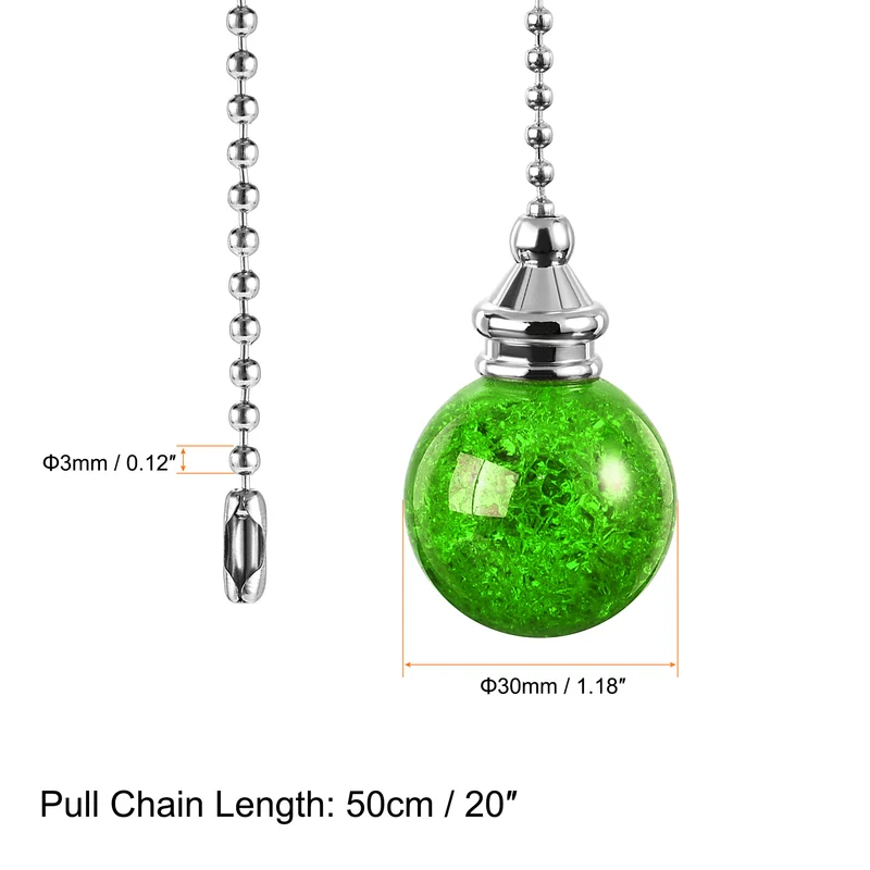 20 Inch Ceiling Fan Pull Chain Extension 30mm Ice Cracked Crystal Ball Green