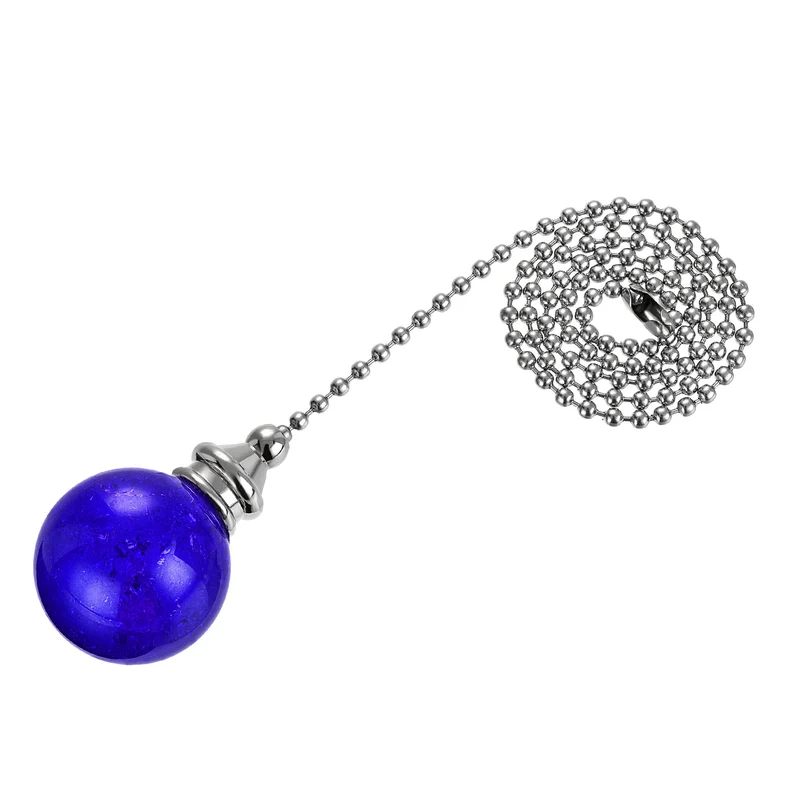 20 Inch Ceiling Fan Pull Chain Extension 30mm Ice Cracked Crystal Ball Blue
