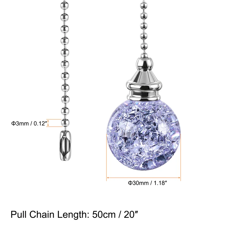 20 Inch Ceiling Fan Pull Chain Extension 30mm Ice Cracked Crystal Ball Purple