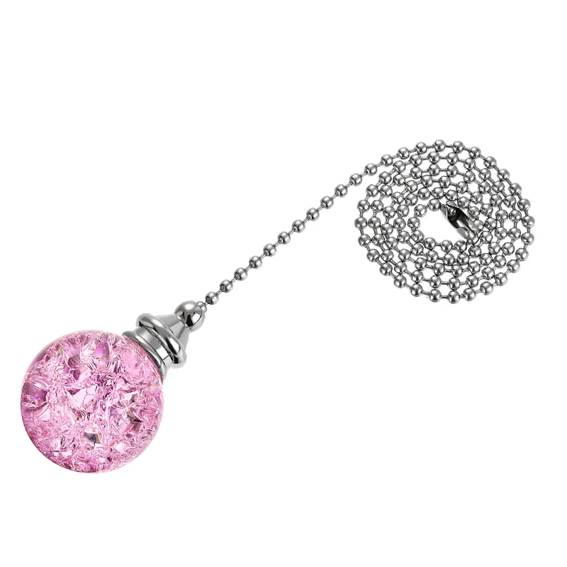 20 Inch Ceiling Fan Pull Chain Extension 30mm Ice Cracked Crystal Ball Pink