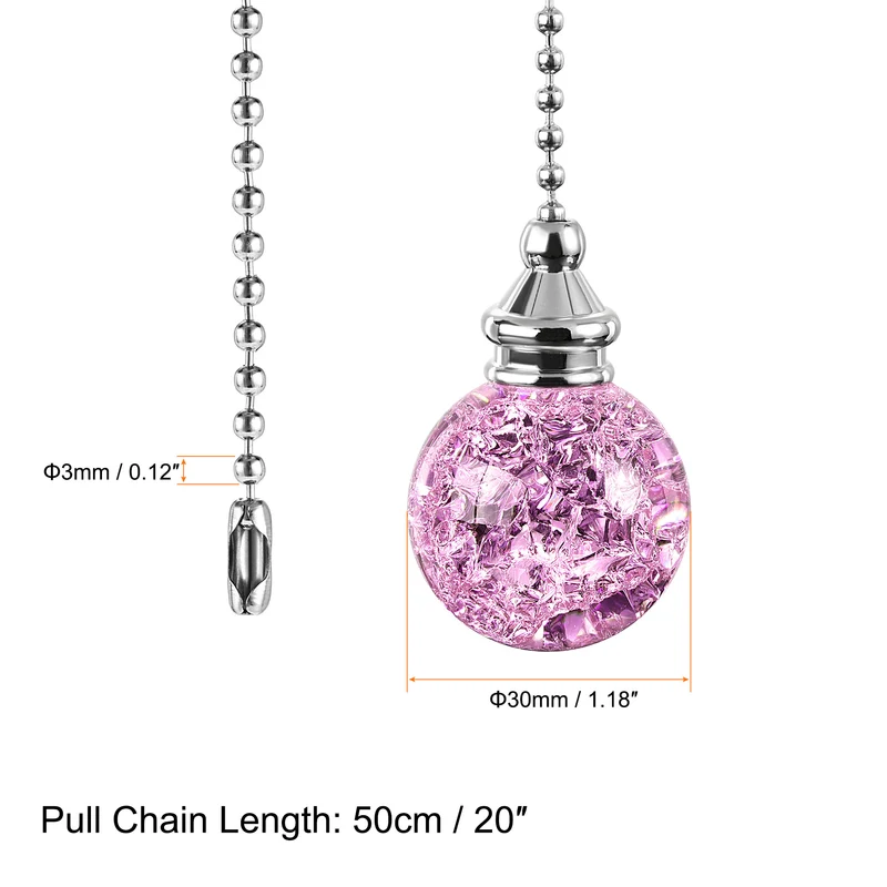 20 Inch Ceiling Fan Pull Chain Extension 30mm Ice Cracked Crystal Ball Pink