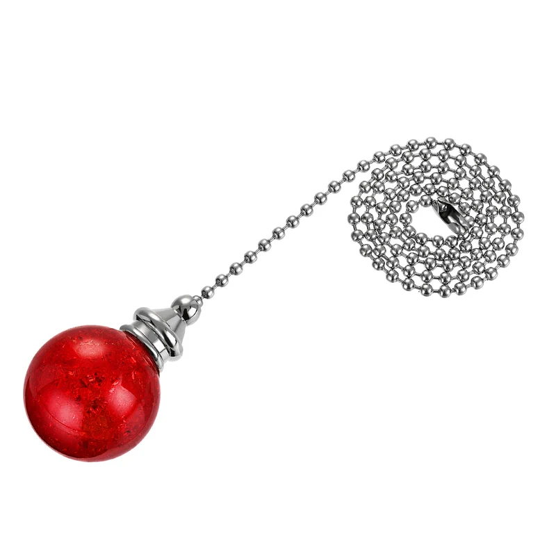 20 Inch Ceiling Fan Pull Chain Extension 30mm Ice Cracked Crystal Ball Red