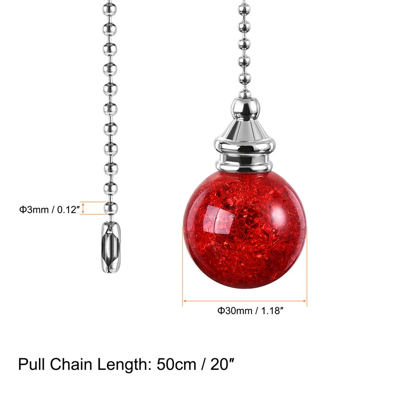 20 Inch Ceiling Fan Pull Chain Extension 30mm Ice Cracked Crystal Ball Red