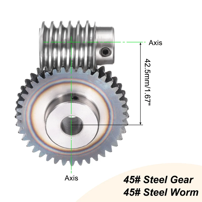 Worm Gear Set 1.5 Module 40:1 Reduction Rate Gear-12mm ID 63mm OD Rod 8mm Bore