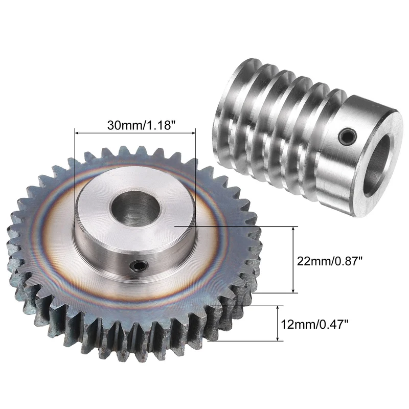 Worm Gear Set 1.5 Module 40:1 Reduction Rate Gear-12mm ID 63mm OD, Rod 15mm Bore