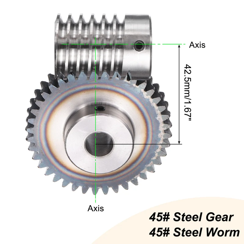 Worm Gear Set 1.5 Module 40:1 Reduction Rate Gear-12mm ID 63mm OD, Rod 15mm Bore