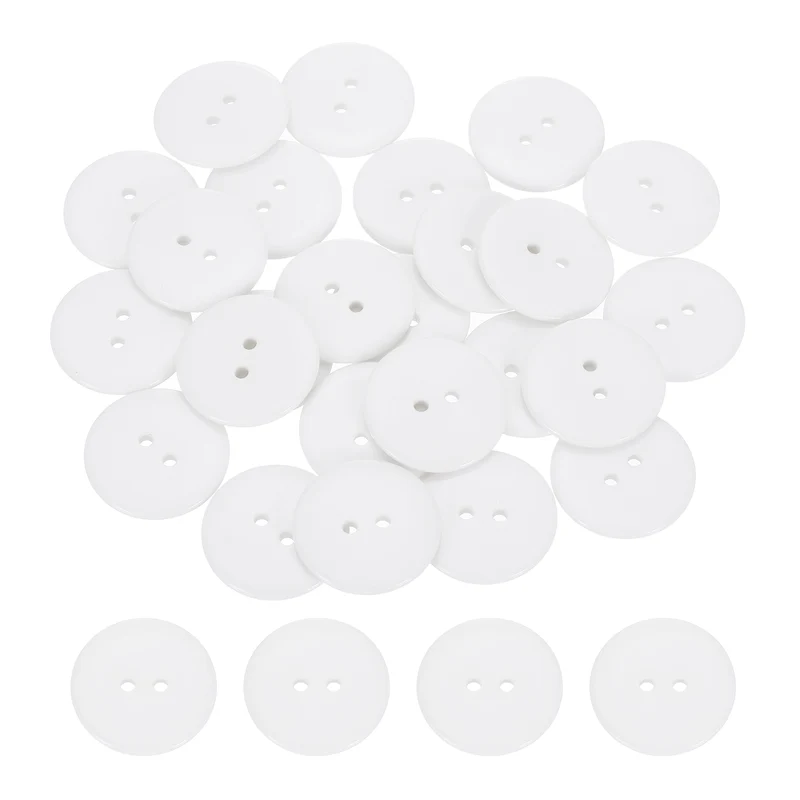 25 Pcs 30mm Resin Sewing Buttons, 2 Hole for Sewing Coats Shirts, White