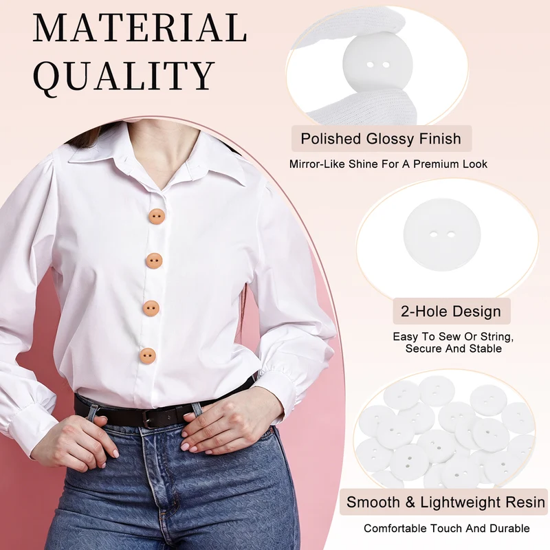 25 Pcs 30mm Resin Sewing Buttons, 2 Hole for Sewing Coats Shirts, White