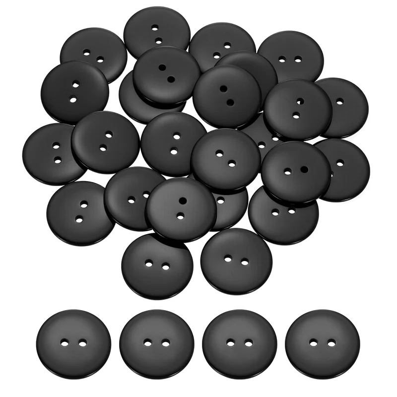25 Pcs 30mm Resin Sewing Buttons, 2 Hole for Sewing Coats Shirts, Black