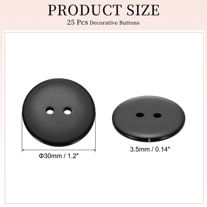 25 Pcs 30mm Resin Sewing Buttons, 2 Hole for Sewing Coats Shirts, Black