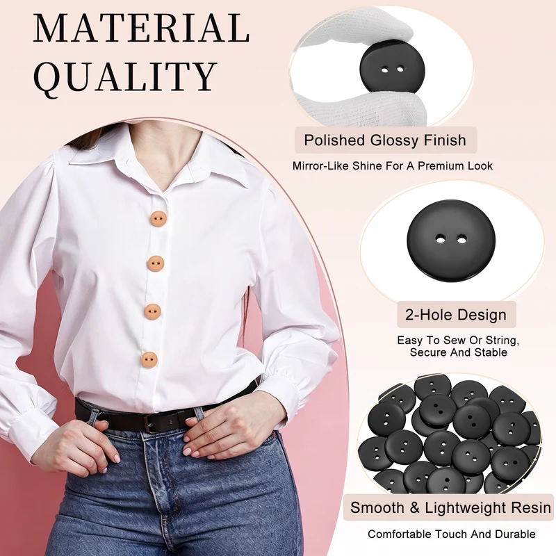 25 Pcs 30mm Resin Sewing Buttons, 2 Hole for Sewing Coats Shirts, Black