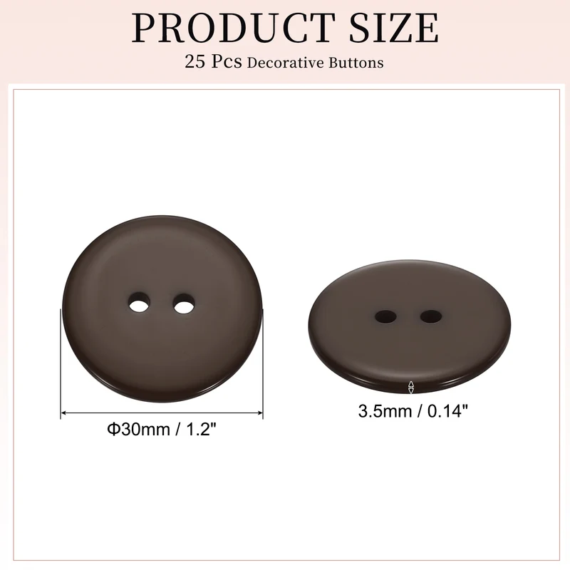 25 Pcs 30mm Resin Sewing Buttons, 2 Hole for Sewing Coats Shirts, Coffee