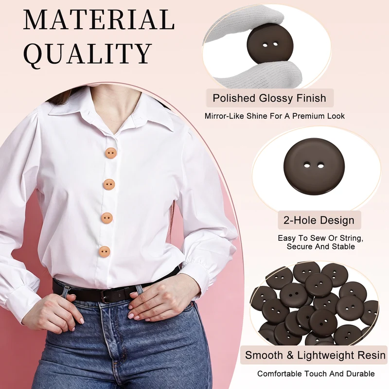 25 Pcs 30mm Resin Sewing Buttons, 2 Hole for Sewing Coats Shirts, Coffee