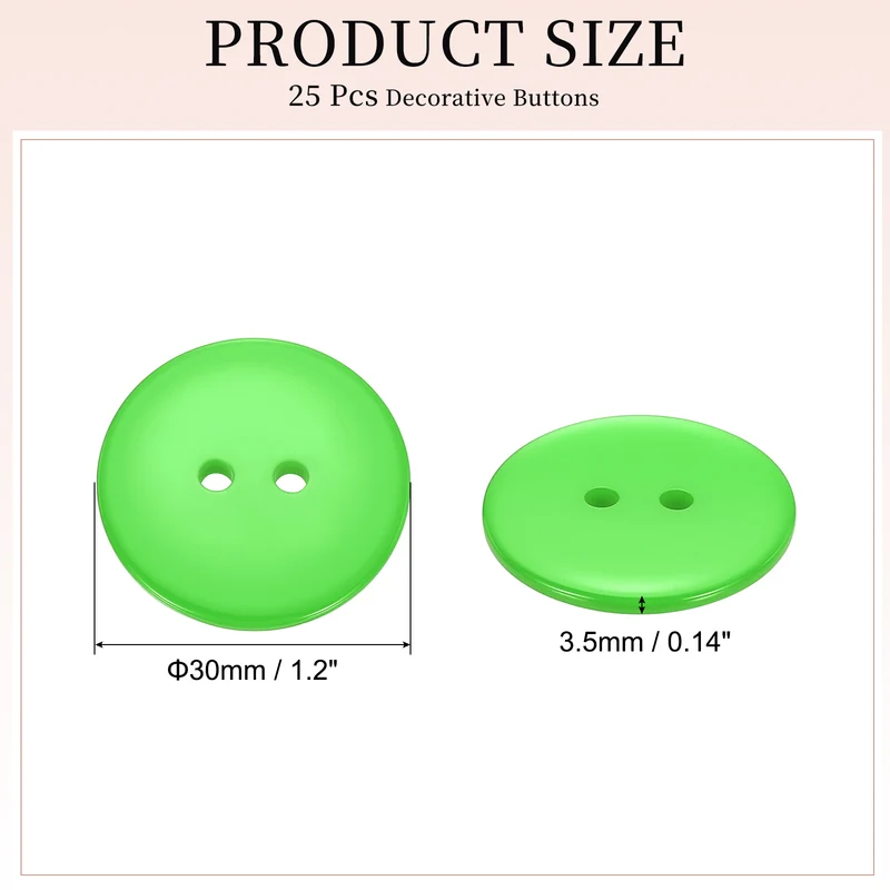 25 Pcs 30mm Resin Sewing Buttons, 2 Hole for Sewing Coats Shirts, Grass Green