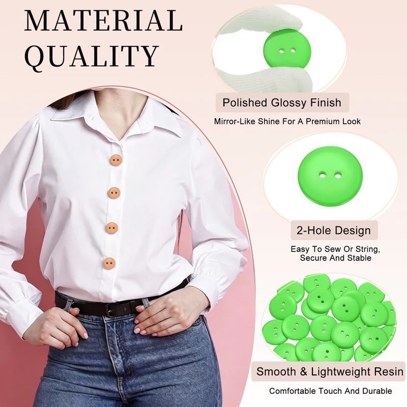 25 Pcs 30mm Resin Sewing Buttons, 2 Hole for Sewing Coats Shirts, Grass Green