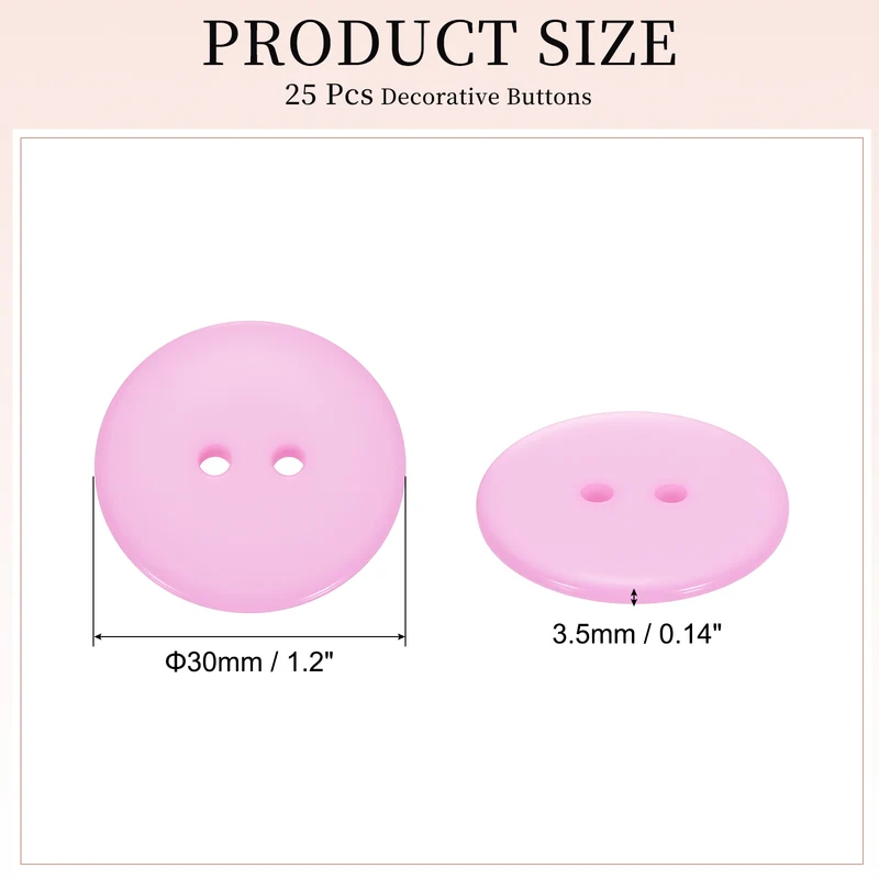 25 Pcs 30mm Resin Sewing Buttons, 2 Hole for Sewing Coats Shirts, Light Pink