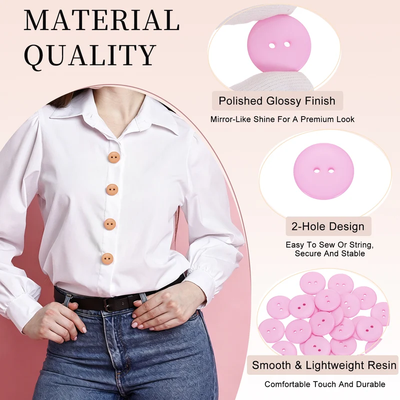 25 Pcs 30mm Resin Sewing Buttons, 2 Hole for Sewing Coats Shirts, Light Pink
